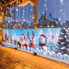 Merry Christmas Decorations Snowman Santa Reindeer Fence Banner Xmas Gift 78X17″