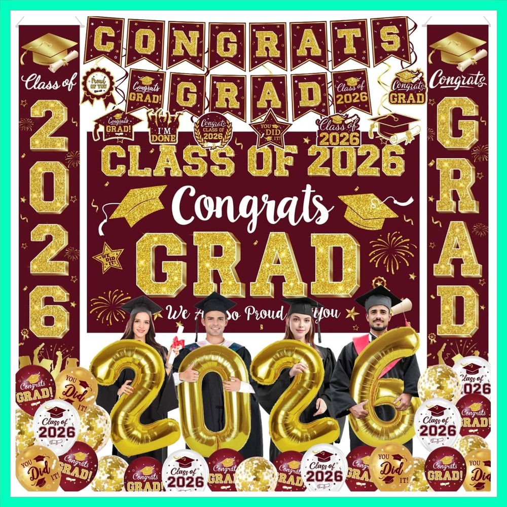 Graduation Decorations Class of 2026 – Maroon and Gold Graduation Party Suppl…