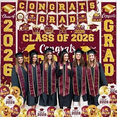 Graduation Decorations Class of 2026 – Maroon and Gold Graduation Party Suppl…