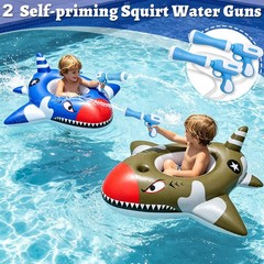 2 Pack Inflatable Shark Pool Floats Kids Water Toys Squirt Guns Safe Seat Outdoo