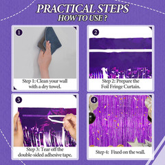 DECOCKRAT 3 Pack Foil Fringe Backdrop – Purple Shiny Tinsel Curtains for Party D