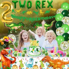 Two Rex Dinosaur 2nd Birthday Party Decorations Pack – Green Dinosaur Theme -…
