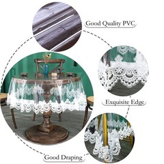 Jeloris Clear Round Plastic Tablecloth Vinyl PVC Waterproof Embroidered