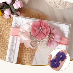 30Pcs 2″ Chiffon Flowers with Rhinestone Pearl Sewing Fabric Flower, Dark Purple