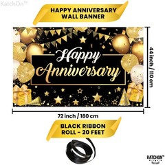 KatchOn, XtraLarge Happy Anniversary Banner – Extra Large, Black and Gold