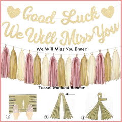 Boho Pink Farewell Party Decorations Women, Good Luck We Will Miss You Banner Cr