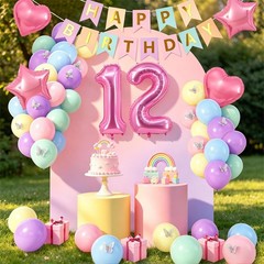 Fudefer 12th Birthday Decorations Girls Pastel Number 12