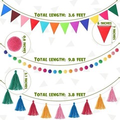 Rainbow Tassel Garland Set Felt Flags Balls Home Party Decoration 3 Pieces New