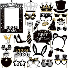 30 PCS 2026 Prom Photo Booth Props Frame Black Gold Silver Graduation Decor