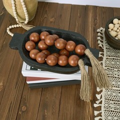 Extra Large Wood Bead Garland Brown with 1.6″ Diameter Wooden Beads and Tassels,