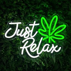 Just Relax Neon Sign LED Wall Decor, Green Leaf Aesthetic Light for Bedroom, …
