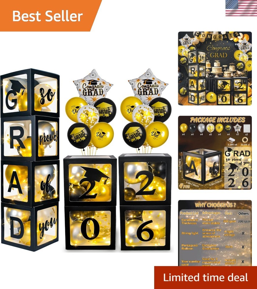 All-in-One Graduation Party Supplies: 2026 Box Set with Lights & Balloons