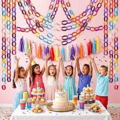 Rainbow Chain Strips and Mirror Star Garland with Double Sided Tape, Chains G…