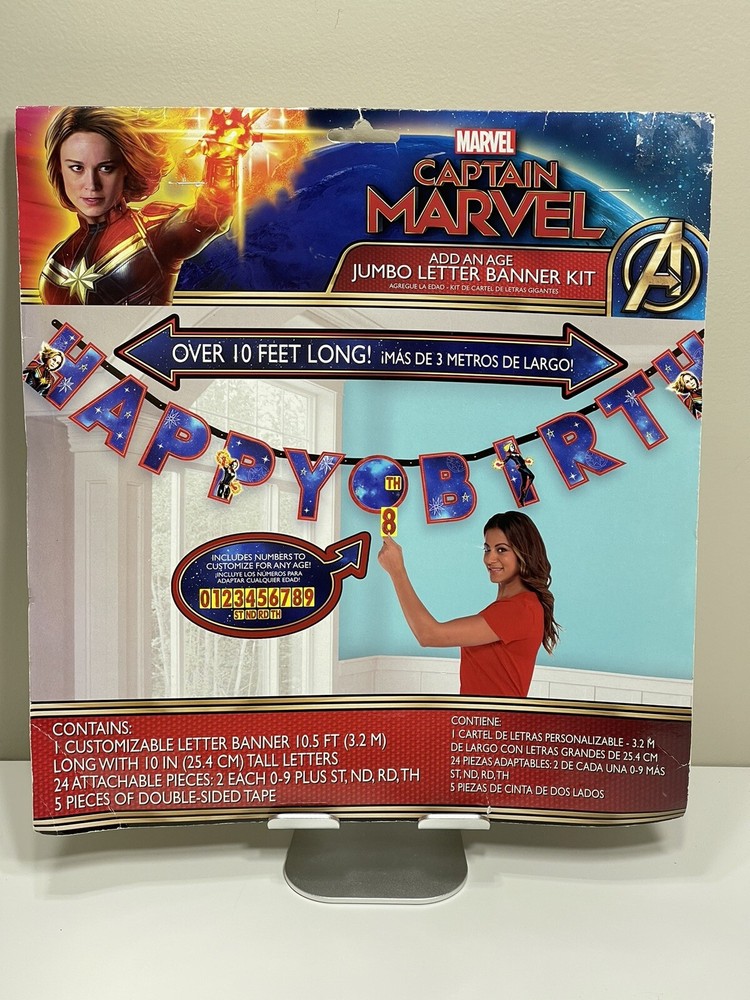 Captain Marvel Birthday Banner Kit – Jumbo Letters/Pick An Age – Superhero Décor