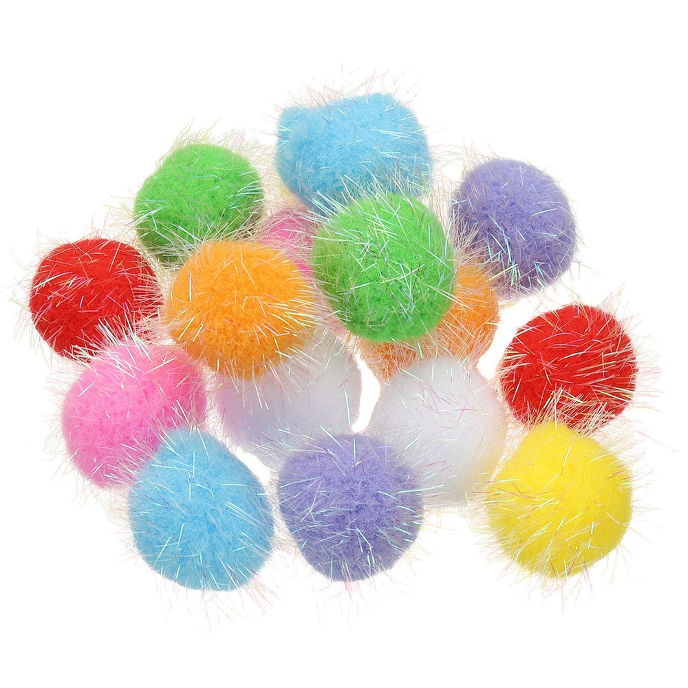16 Pcs 1.8 Inch Sparkle Flash Balls Pet Cat Pom Pom Fuzzy Balls, 8 Colors