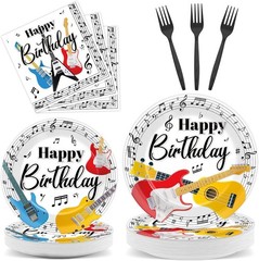 Guitar-Themed 96Pc Party Kit: Plates, Napkins & Forks for Musical Celebrations