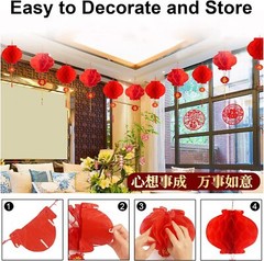 30Pcs Chinese Round Hanging Red Paper Lanterns Decorations 2024 New Year Decor