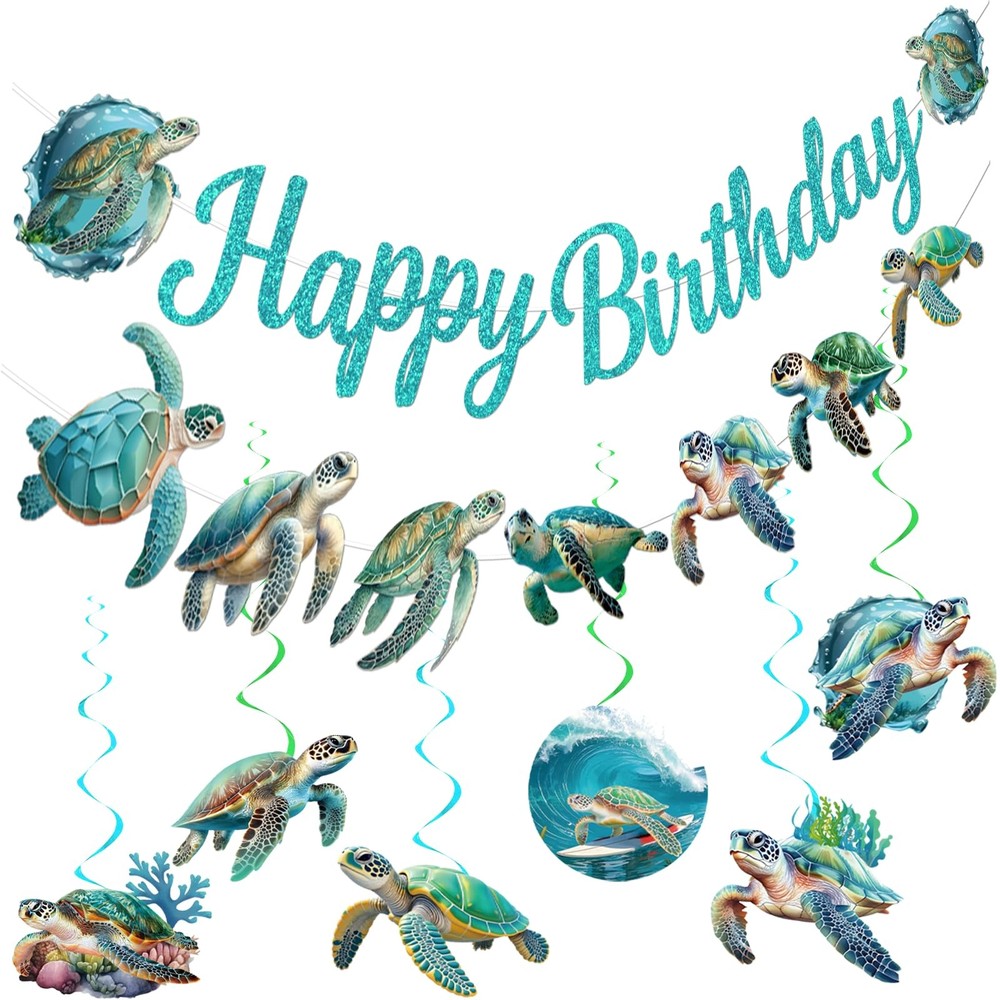 Sea Turtle Banner with Garland Hanging Swirls, Turtle Decorations for Ocean T…