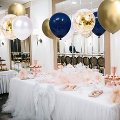 Thomtery Navy Blue And Gold Confetti Balloons 50 Pcs 12 Inch Pearl White And