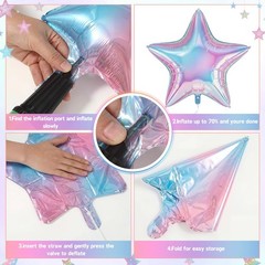 16 Pcs Iridescent Laser Star Foil Balloons 32″ 18″ 10″ Transparent Colorful A…