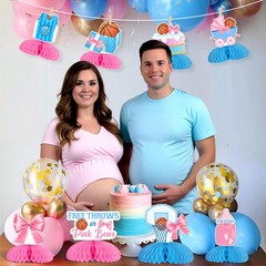 8 Pieces Free Throws or Pink Bows Gender Reveal Honeycomb Centerpieces – Pink…