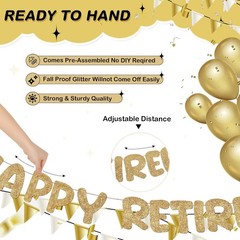 Champagne Gold Glitter Funny Personalized Happy Retirement Banner Sign
