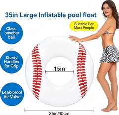 4PCS White Baseball Inflatable Pool Floats 35″ Swimming Rings Large Inner Tub…
