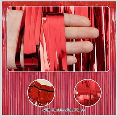3.2Ft x 6.56ft.2Pack Red Metallic Tinsel Foil Fringe CurtainsParty Decoration