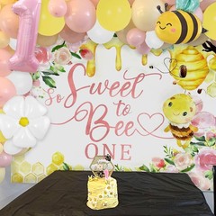 So Sweet to Bee One Backdrop Happy First Bee Day 1st Birthday Decorations Gir…