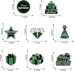 Green Birthday Hanging Swirls Decorations for Women Men, 16Pcs Black and Green H