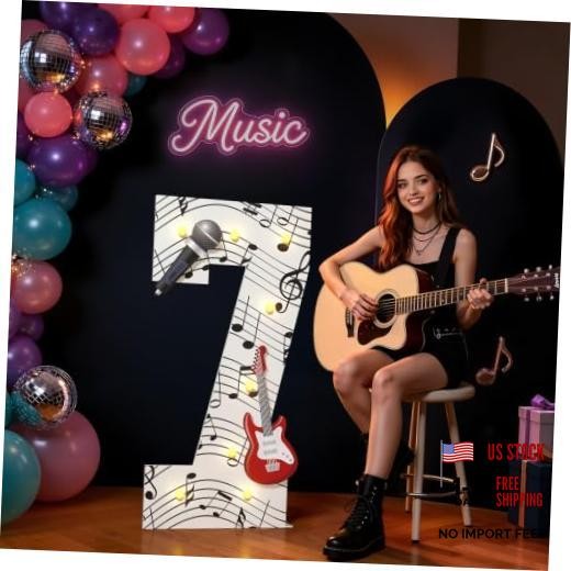 Music Theme 7th Birthday Decorations, Musical Party Decor Light Up Number 7