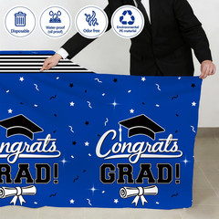 7-Pack Graduation Party Decorations Set, 3 Blue Graduation Tablecloths 54X108In,
