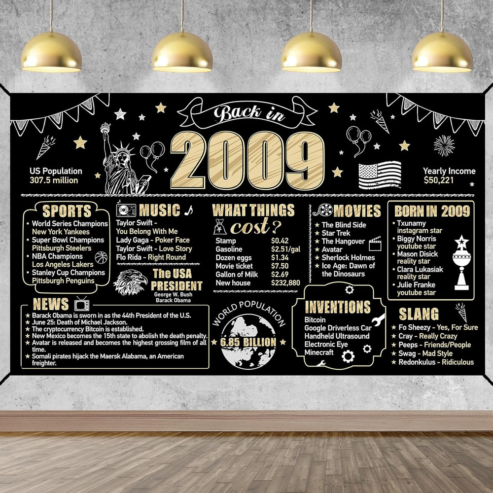 16th Birthday Banner Backdrop – Black & Gold Party Decor for Boys & Girls