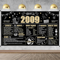 16th Birthday Banner Backdrop – Black & Gold Party Decor for Boys & Girls