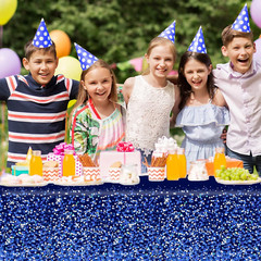 3Pcs Blue Silver Tablecloths Denim and Diamonds Party Decorations Navy Blue a…