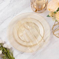 Goodluck 800 Piece Gold Glitter Dinnerware Set for 100 Guests, Plastic Plates…