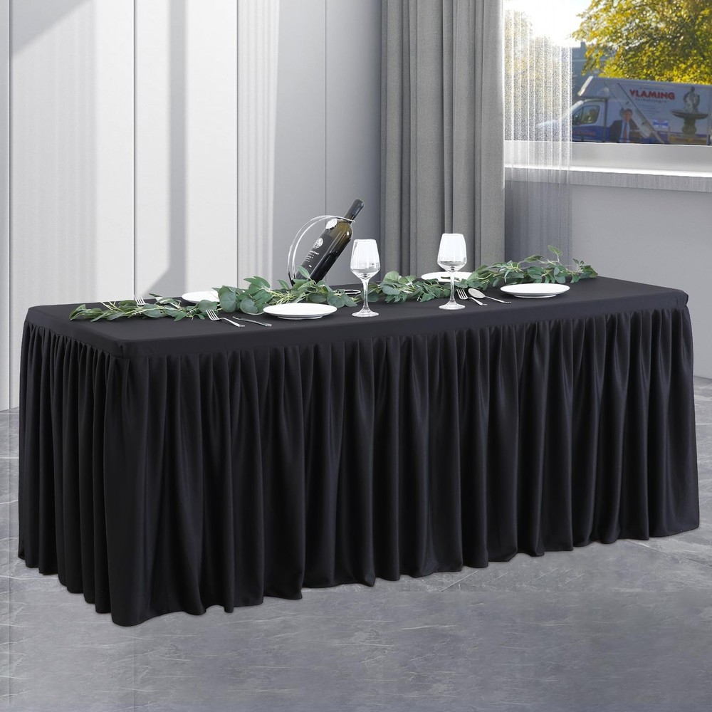 Party Talk Black Polyester Table Clothes for 4 Foot Rectangle Tables, Wrinkle Fr