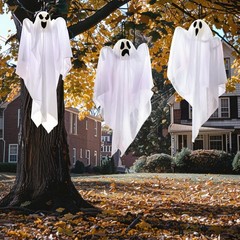 3 PCS Halloween Hanging Ghosts 27.5″ – Cute Flying Decorations for Yard, Patio,