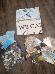 We Can Bearly Wait Baby Boy Brown Blue Shower Party Decor Banner Cake ToppersSet