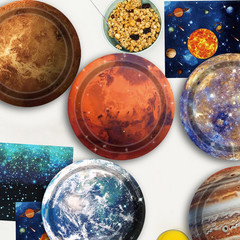 Space Theme Party Decorations 100Pcs Galaxy Planet Outer Space Disposable Plates