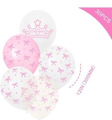 36pc Pink White Bow Coquette Balloons & Hanging Swirl Birthday Decorations Decor
