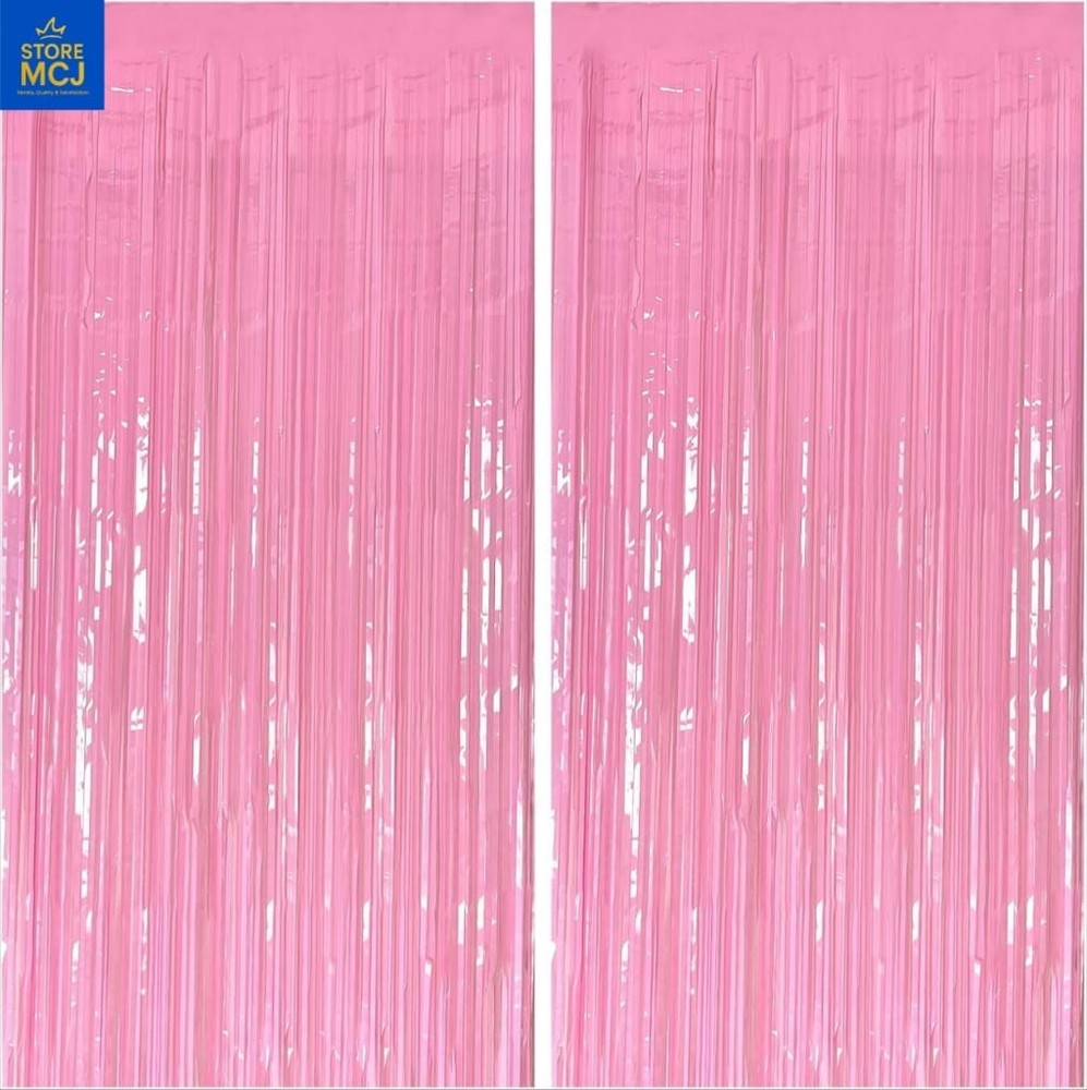 Pack of 2 pink metallic mesh curtains for parties, birthdays or baby showers.