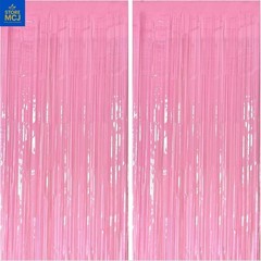 Pack of 2 pink metallic mesh curtains for parties, birthdays or baby showers.