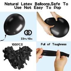 100pcs Black Balloons 12 inch with Ribbon, Latex Helium Quaility for Birthday…
