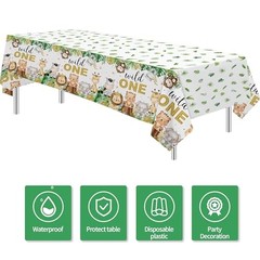 Safari Wild One Birthday Decorations Boy Tablecloth, 3Pcs Disposable Zoo