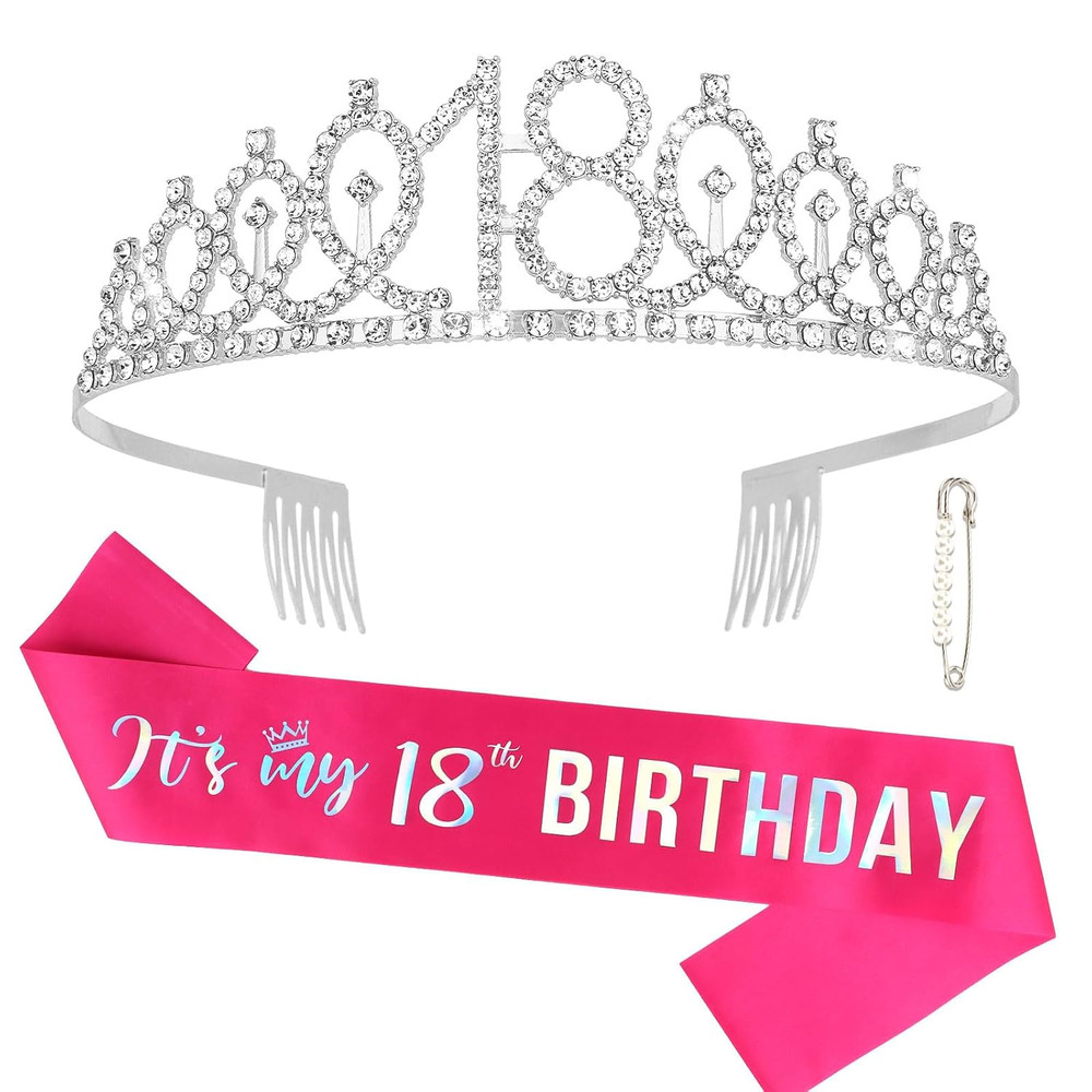 18Th Birthday Decorations for Girls Hot Pink 18Th Birthday Crown and Sash Gifts