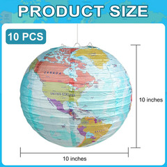 10 Pieces World Map Paper Lanterns 10 Inch Paper Globes Lanterns Map Classroom L