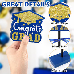 2026 Graduation Table Decorations Wooden Sign, 3Pcs Blue and Gold Graduation Tie