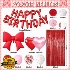 Adorely Red Pink Bow Birthday Decorations