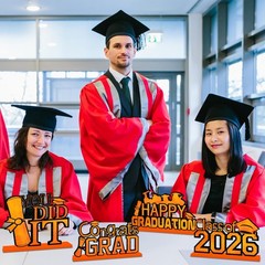4pcs Orange and Black Graduation Decorations 2026 Wood Table Centerpieces,Happy